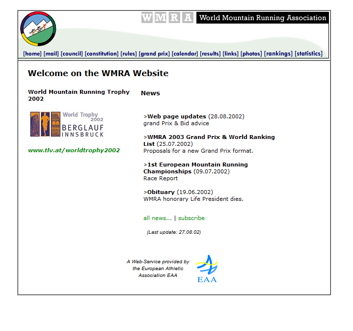 Главная страница сайта WMRA в 2002 году